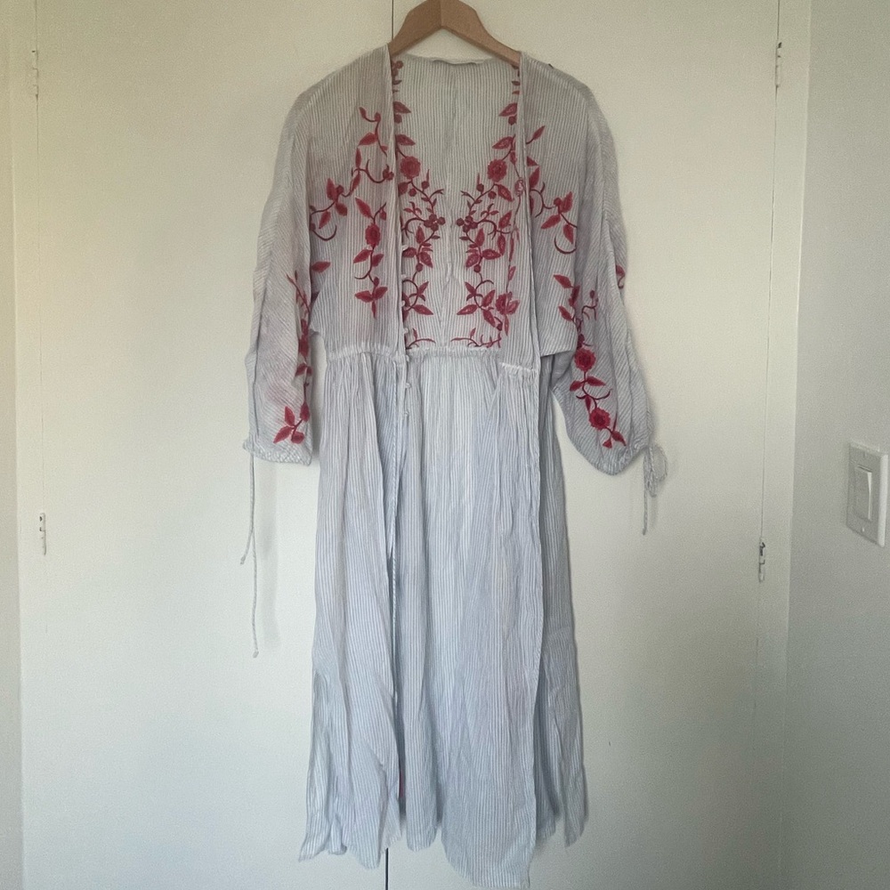 Zara Blue and White Striped Semi-Sheer Coverup | Size S